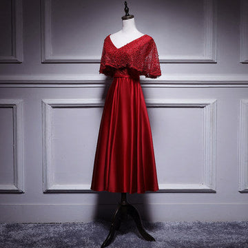 A line Red Prom Dresses Short Bridesmaid Dress HZ1023